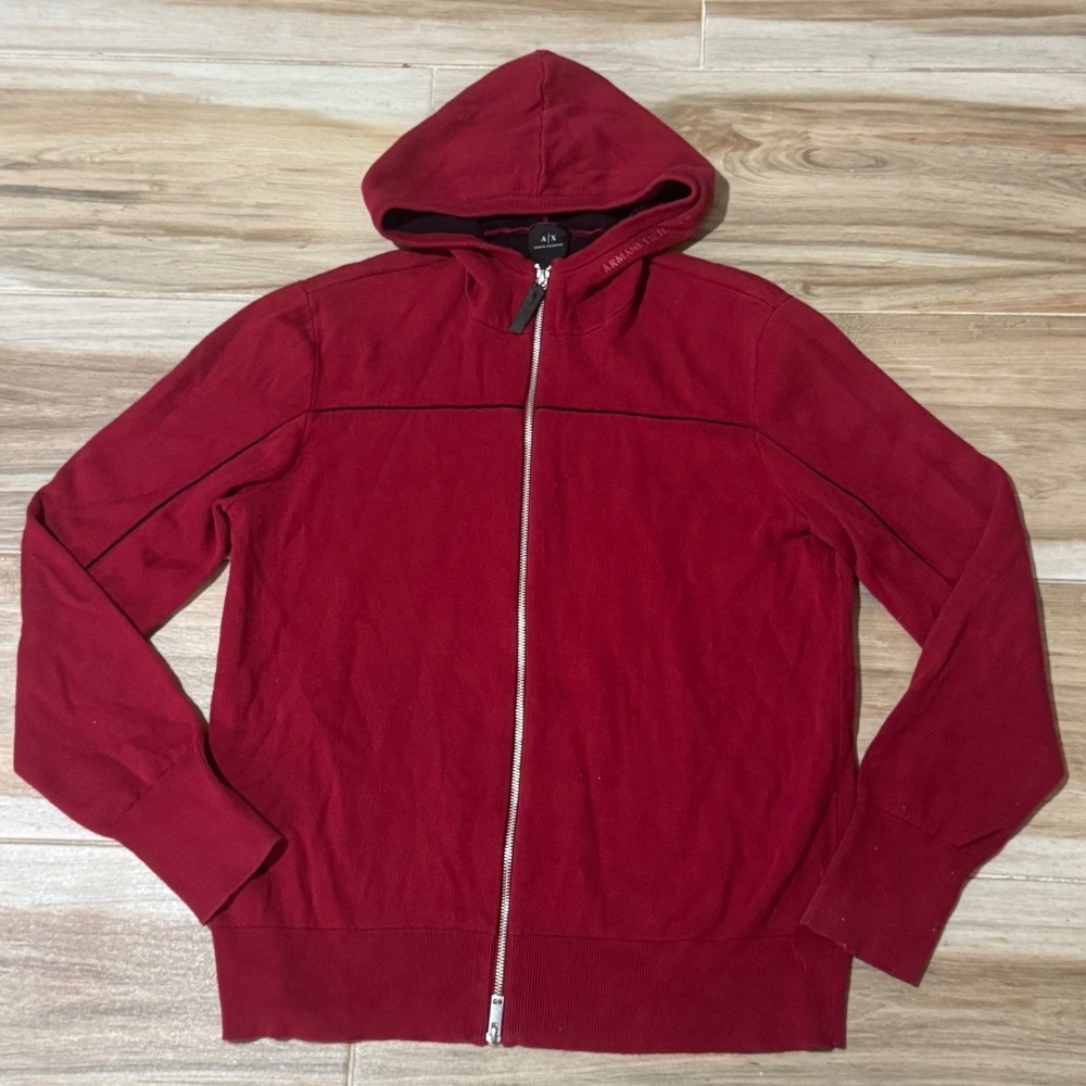 Armani Exchange Mens Red Full Zip Hoodie Knit Sweatshirt 3GZE3C ZMV1Z Size L